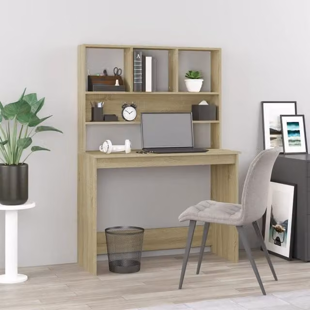 Berkfield Home Sonoma Oak Writing Desk with Shelves in Brown, W/D/H: 102 x 45 x 148 cm – 1