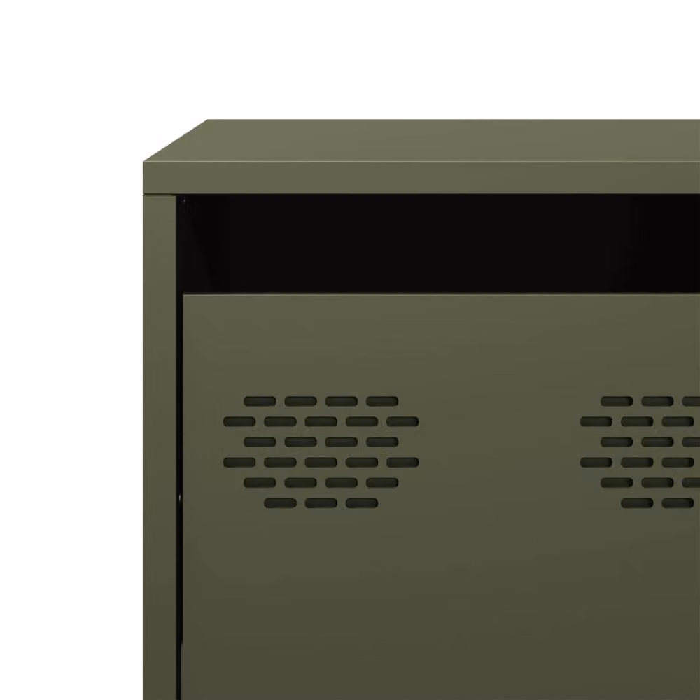 Berkfield Home Industrial TV Cabinet in Olive Green, Cold-rolled Steel, W: 68 cm, D: 39 cm, H: 43.5 cm – 6