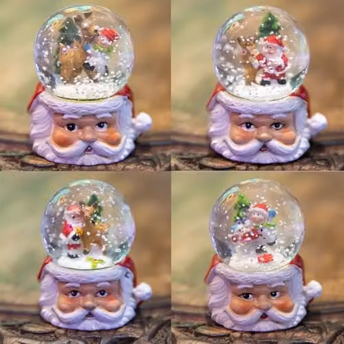 SHATCHI Christmas Mini Snowglobe Water Ball with Santa, Reindeer and Snowman Scene, Multicolour, H 7.0 cm x W 5.5 cm x D 5.5 cm