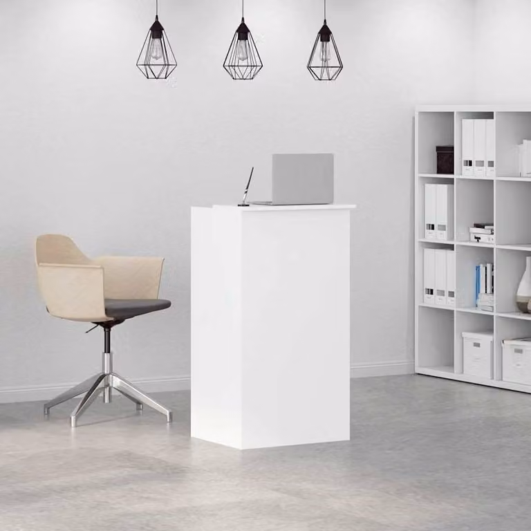 Berkfield Home White Reception Desk in Engineered Wood, W/D/H: 55 x 50 x 103.5 cm