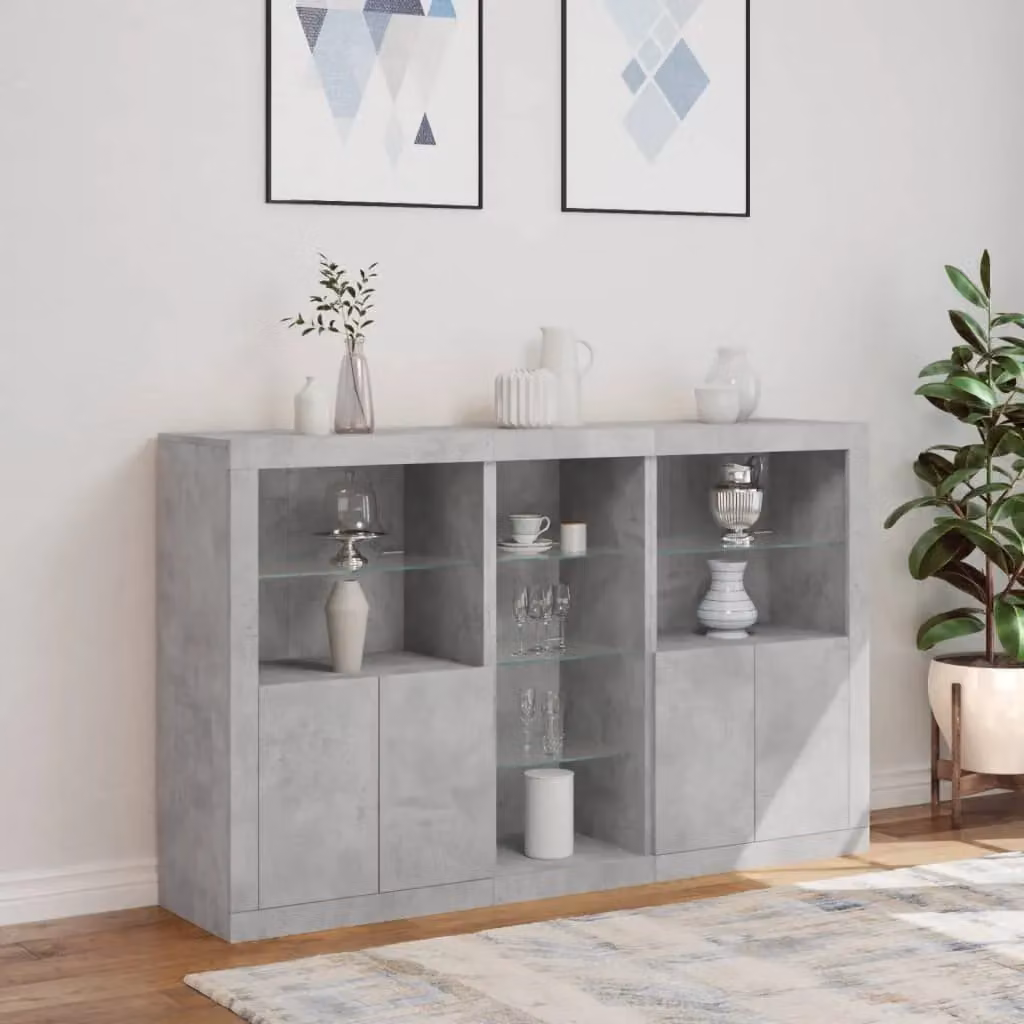 Berkfield Home Modern Sideboard with Integrated LED Lights in Concrete Grey, W/D/H: 162 x 37 x 100 cm – 2