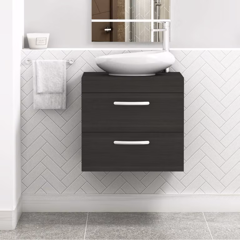 Nova Turin Wall Hung Vanity Unit with 2 Drawers and Countertop Basin, Charcoal Oak and Anthracite Grey, 600mm