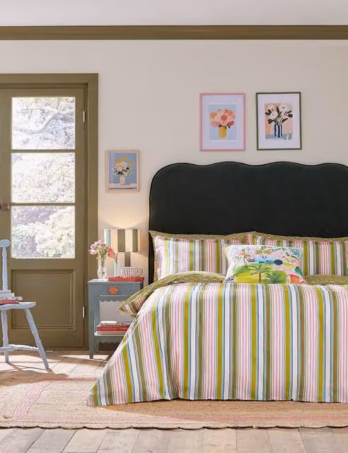 LAND & SHORE Reversible Striped Pure Cotton Bedding Set, Multicolour, 90 x 190 cm