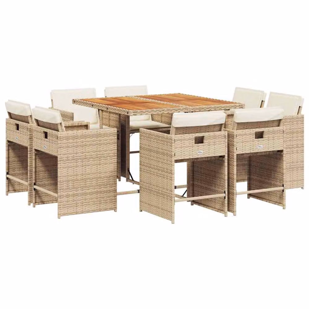 Berkfield Home 9 Piece Garden Dining Set with Beige Poly Rattan Cushions – 2
