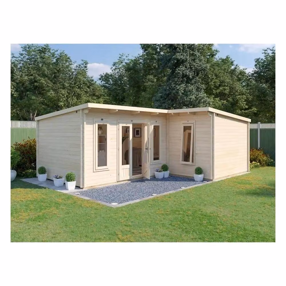 Dunster House HellWolf L-Shaped Log Cabin with Pent Roof in Brown – 4