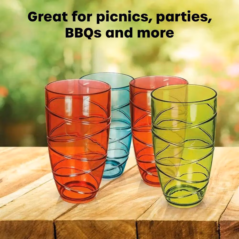 Volila Pack of 6 Multicolour Stackable Plastic Acrylic Tumblers, 550ml per glass – 2