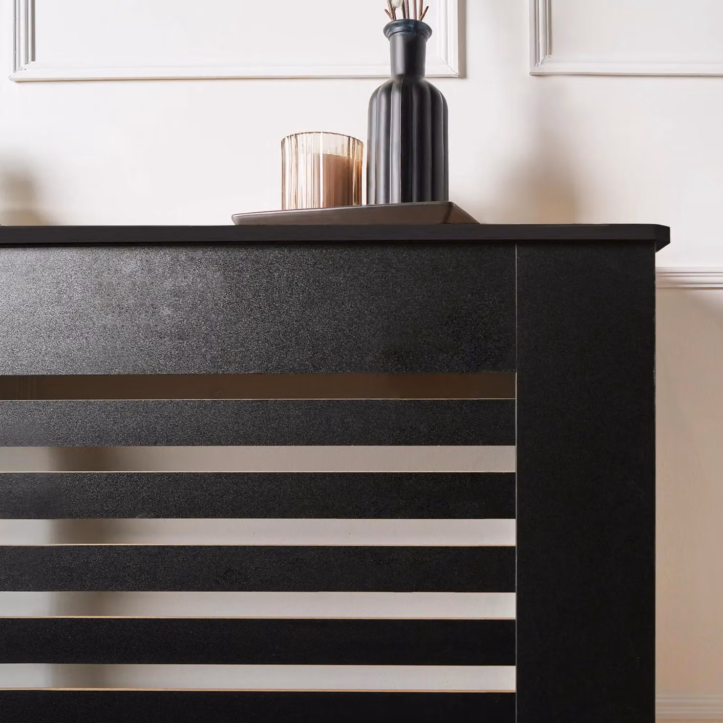 OHS Modern Black Matt Engineered Wood Radiator Cover and Hallway Shelf – 2