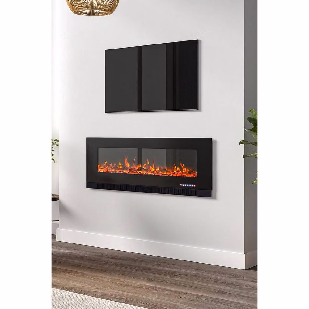 FORGEVIO 50 Inch Electric Fireplace Insert or Wall Mounted Unit with 12 LED Colours in Black – 4
