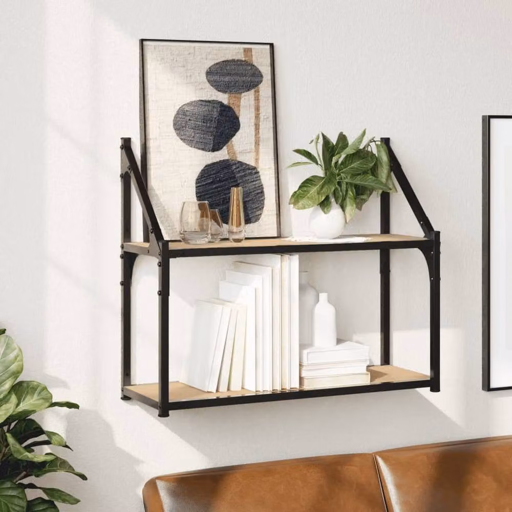 Berkfield Home 2-Tier Wall Mounted Shelf in Sonoma Oak, W/D/H: 60 x 21 x 51 cm – 2