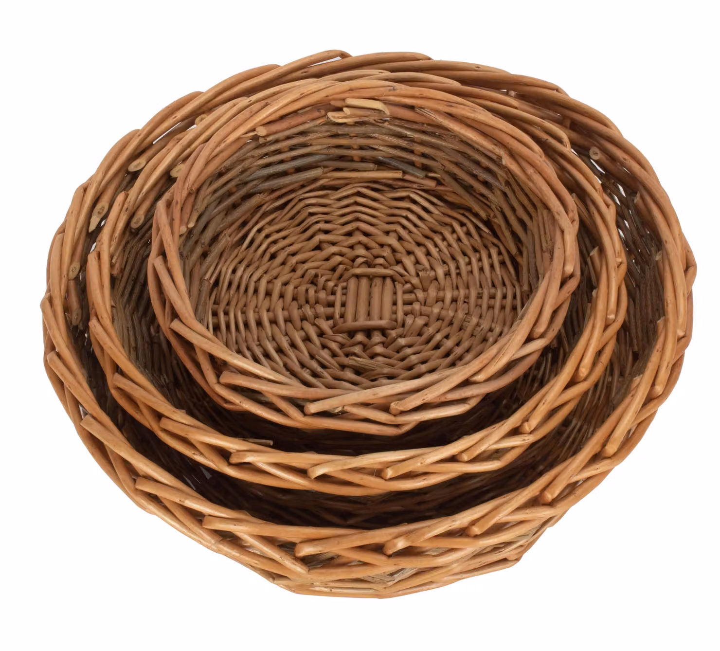 Red Hamper Set of 3 Unpeeled Willow Round Wicker Trays in Brown, Diameter: 30 cm – 5