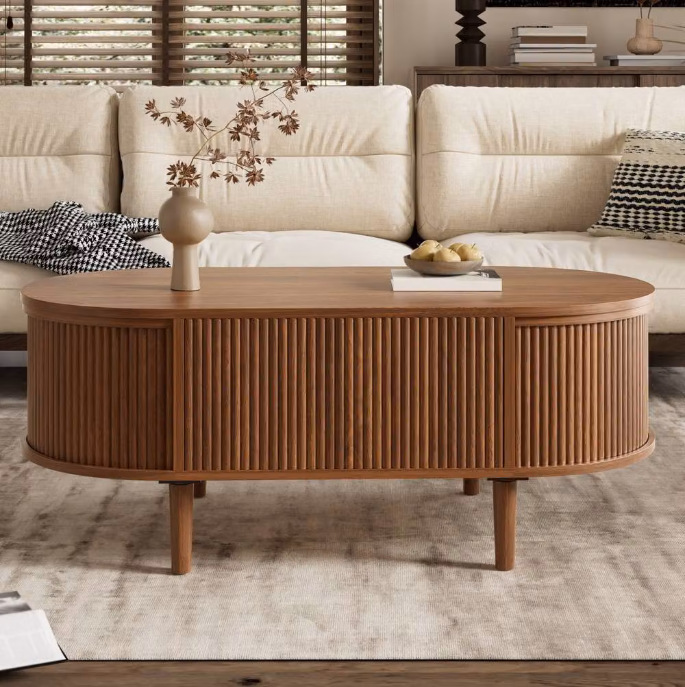 STILVORA Oval Coffee Table with Height-Adjustable Lift Mechanism and Storage in Brown – 4