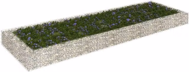 Berkfield Home Silver Galvanised Steel Stone Gabion Raised Bed, W: 300 cm, D: 100 cm, H: 20 cm – 1