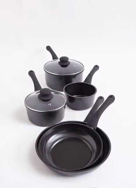Cermalon 5-Piece Black Carbon Steel Cookware Set with Non-Stick Ceramic Coating – 1
