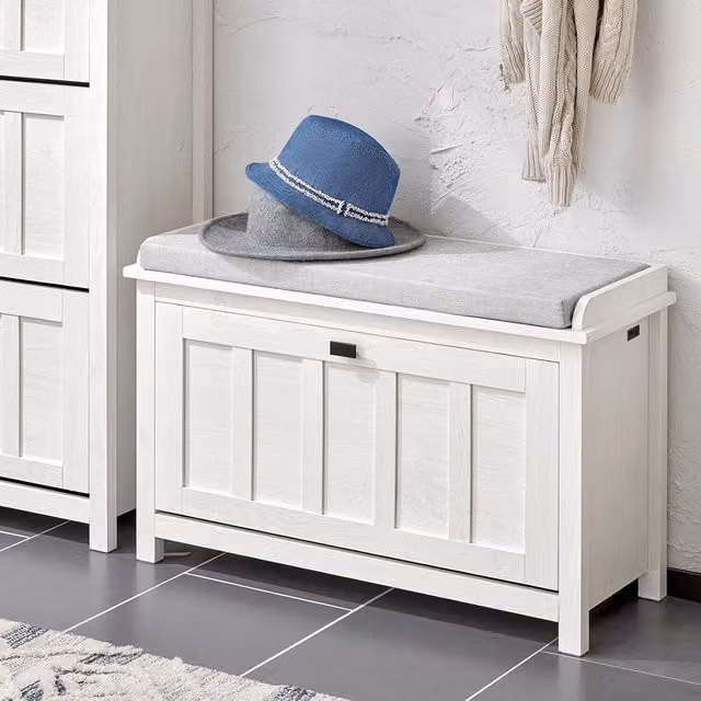 SoBuy Modern White Shoe Storage Bench with Fabric Seat and Flip Drawer