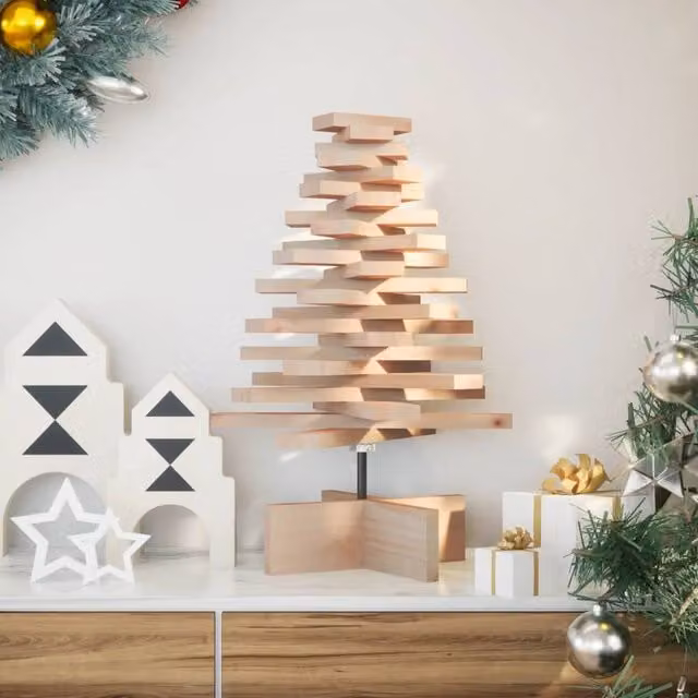 Berkfield Home Rustic Brown Solid Wood Pine Tabletop Christmas Tree, Height: 60 cm