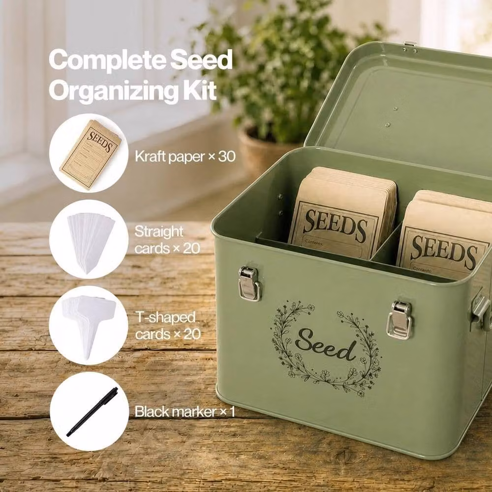 FLAVORA 3 Compartment Storage Box Organiser with Metal Clip in Green – 3