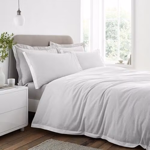 Bianca Seersucker Woven Stripe 180 Thread Count Cotton Percale Duvet Cover and Pillowcase Set, Grey, W/D/H: 180 x 200 cm, Pillowcases: 50 x 75 cm