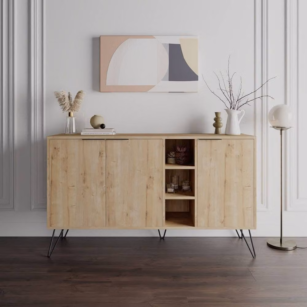 CALICOSY Clara Sideboard with 3 Niches and 3 Doors in Light Oak – 2