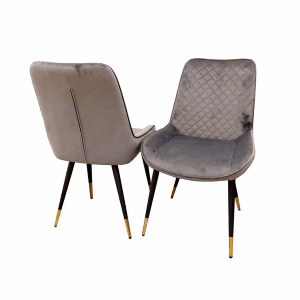 Stratus Interiors Luna Quilted Velvet Dining Chair in Grey with Black Metal Legs – 3
