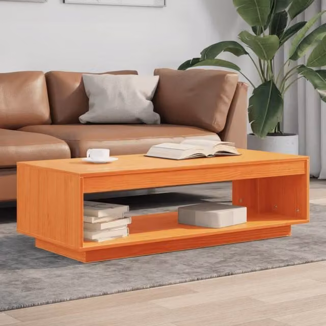 Berkfield Home Rustic Waxed Pine Coffee Table, Brown, W: 110 cm, D: 50 cm, H: 33.5 cm – 1