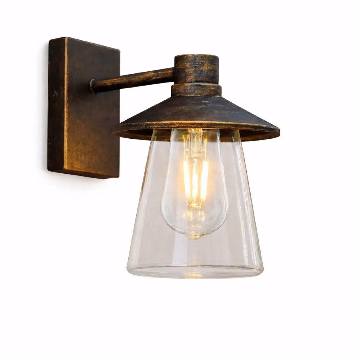 CGC Lighting Chester Antique Bronze Outdoor Wall Light Lantern with Transparent Glass Diffuser, E27, IP54, H 23.0 cm x W 20.5 cm x D 16.5 cm – 3