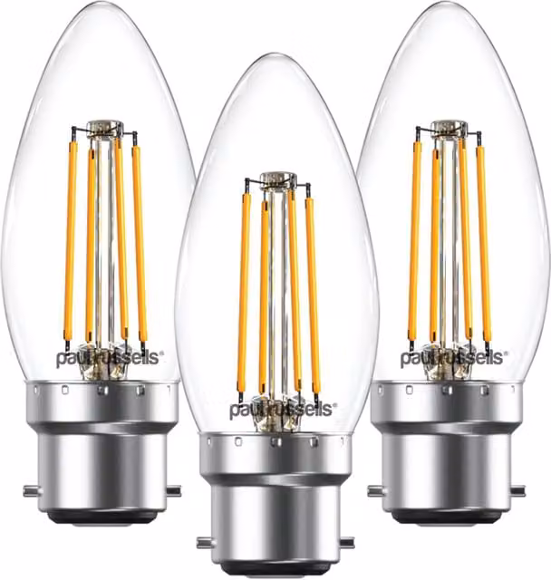 Paul Russells 4.5W LED Filament Candle Bulb, B22, 470lm, Dimmable, 2700K Warm White