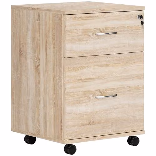 HOMCOM 2 Drawer Lockable Mobile Office Filing Cabinet in Oak Wood Grain, Brown