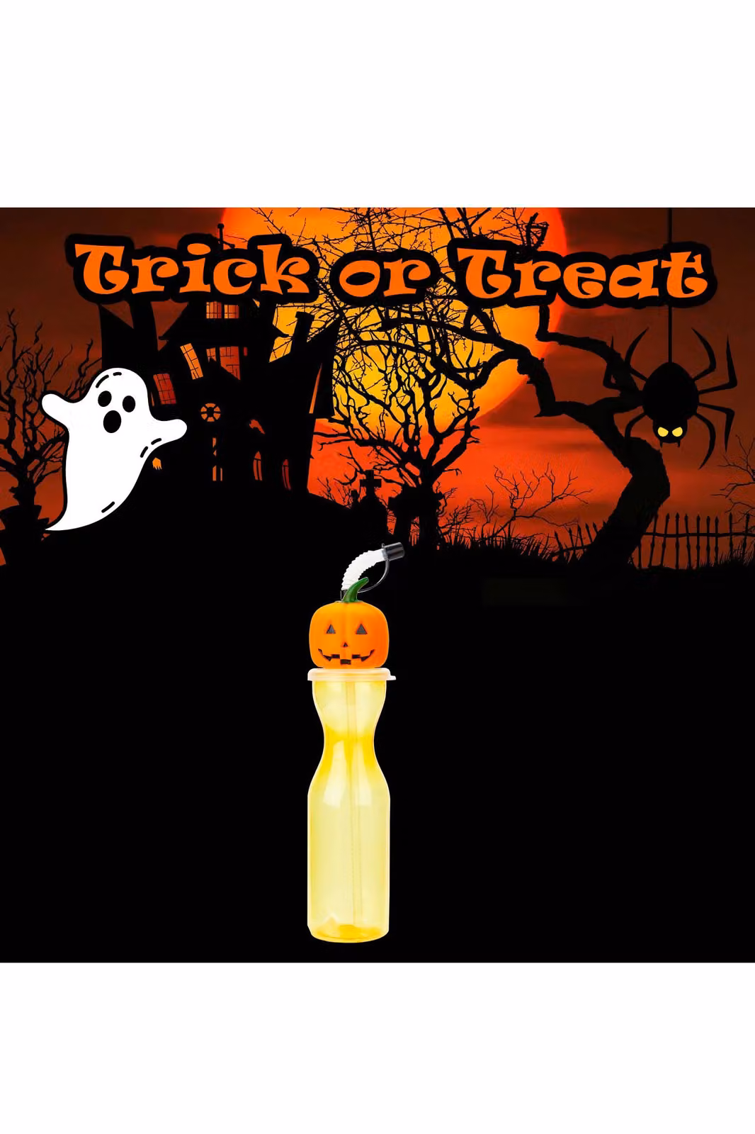 VFM e-Store Orange Pumpkin Halloween Bottle with Straw, 500ml – 3