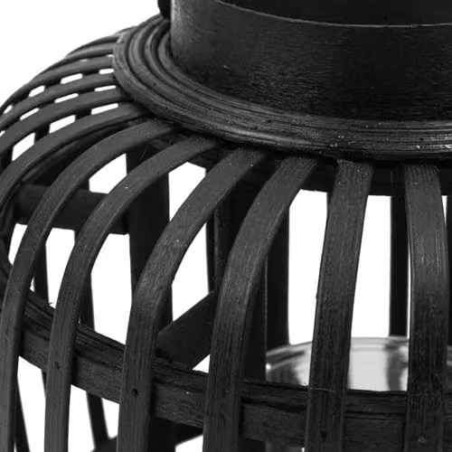 JVL Luna Set of 2 Natural Bamboo Lanterns with Handle, Black, H: 27 cm, W: 23.5 cm, D: 23.5 cm – 2