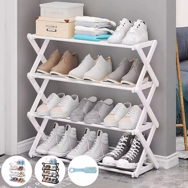 SPETLEK 4 Tier White Freestanding Metal and Plastic Shoe Rack Stand