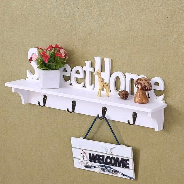 KORVIXA Wall Mounted Hanging Hanger Rack Shelf with Back Panel in Matt White, W: 50 cm, H: 15 cm – 1