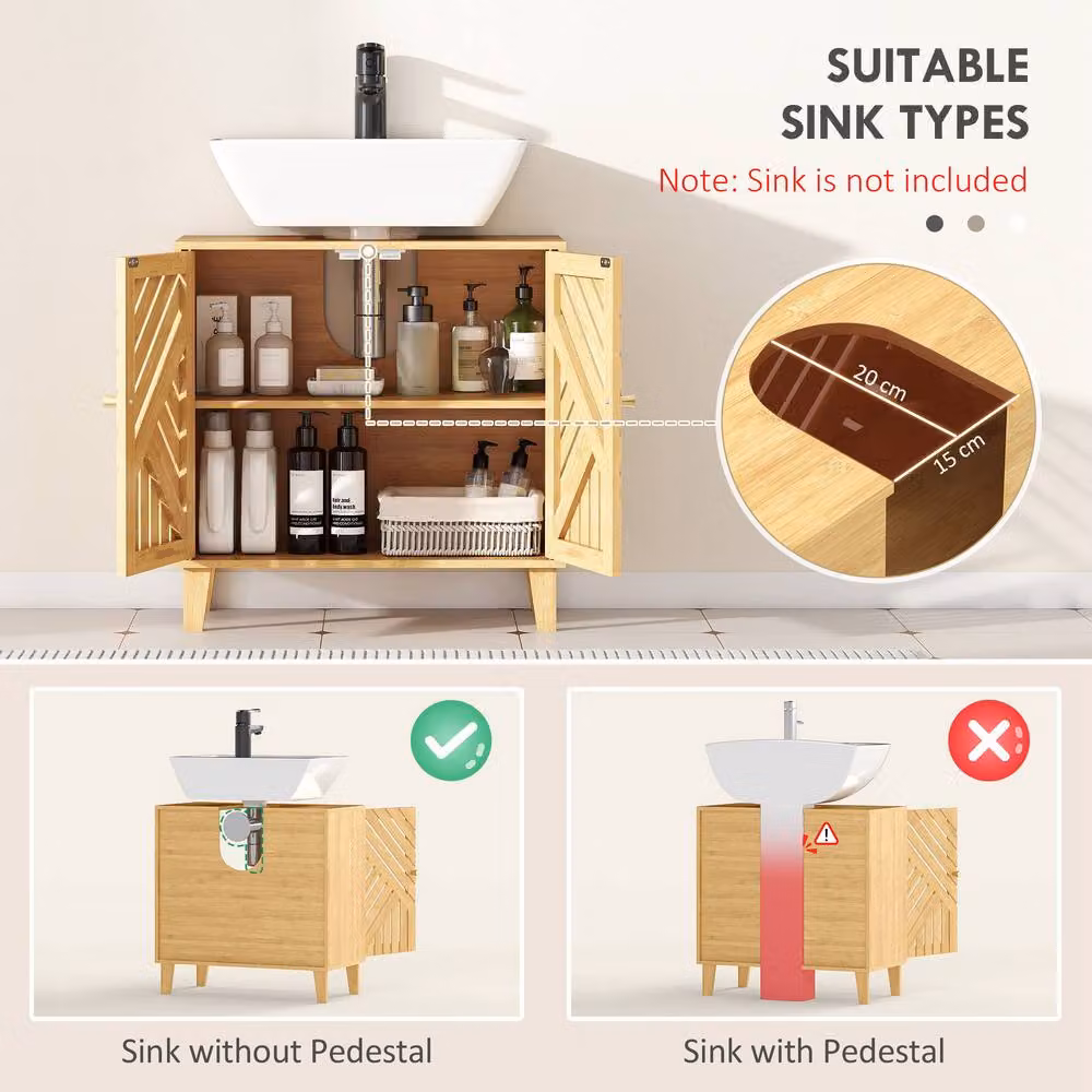 STILVORA Modern Freestanding Under Sink Bathroom Cabinet in Sand and Brown with Adjustable Bamboo Shelves – 2