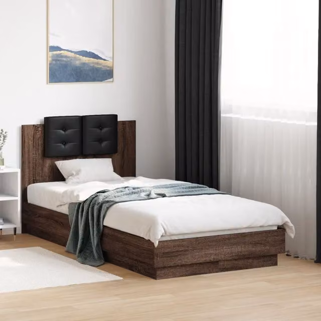 Berkfield Home Single Bed Frame in Brown Oak, W/D/H: 90 x 190 cm – 1