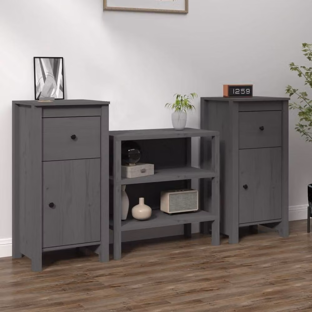 Berkfield Home Set of 2 Grey Rustic Solid Wood Pine Sideboards, W: 40 cm, D: 35 cm, H: 80 cm – 2