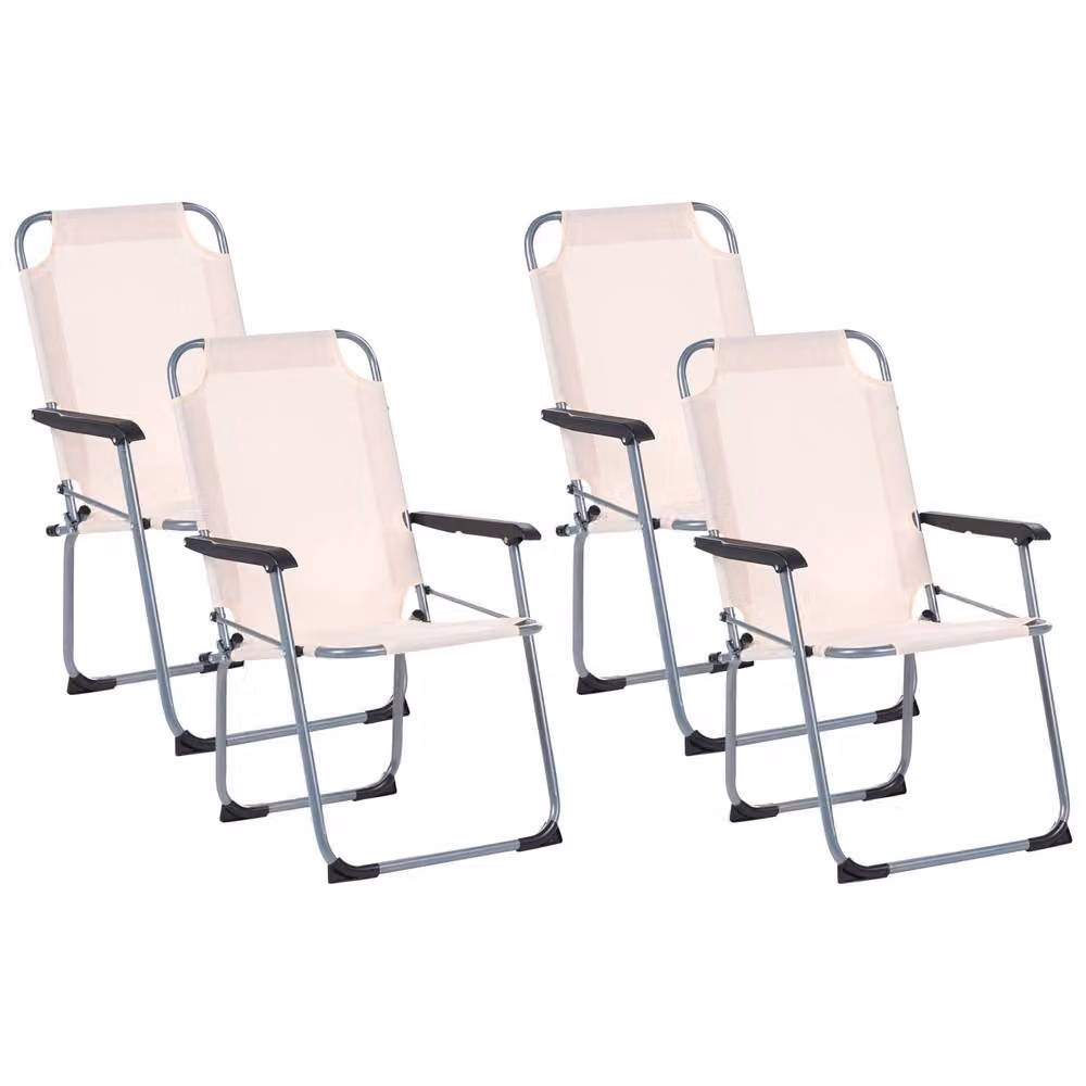 Wyld and Coco Set of 4 Beige Folding Garden Chairs with Powder Coated Steel Mesh Seats – 2