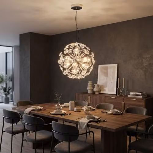 Netlighting Virina LED Pendant Light in Chrome and Grey with Crystal Details, Height: 150 cm – 3