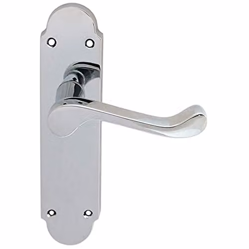 Loops Pair Victorian Upturned Handle on Latch Backplate in Polished Chrome, W: 17.0 cm, H: 4.2 cm