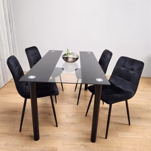 KOSY KOALA Modern Black and Transparent Glass Rectangular Dining Set with 4 Velvet Chairs – 4