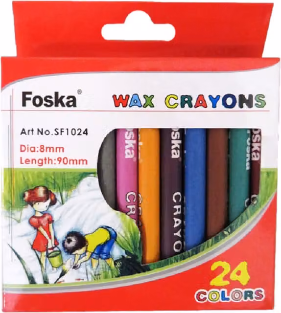Foska Pack of 24 Assorted Colour Wax Crayons for Children