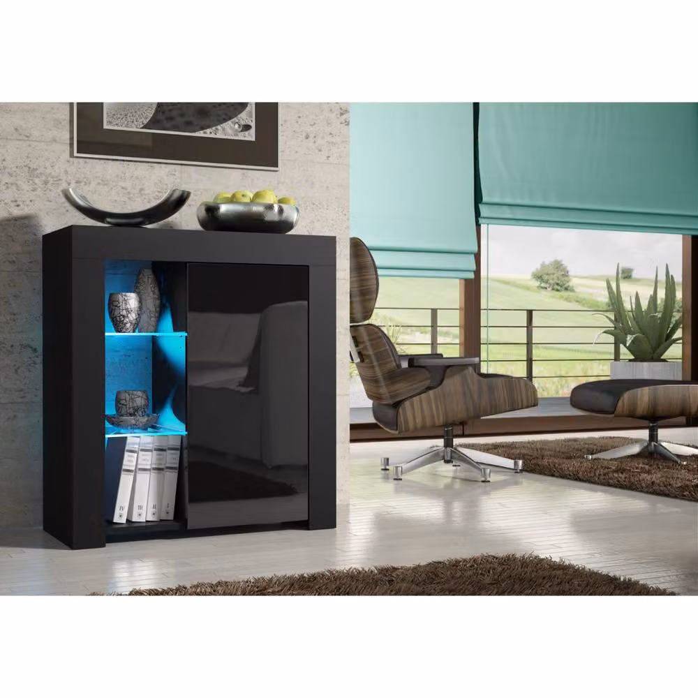 Creative Furniture Serene Sideboard in Black with Glossy Glass Doors and Integrated LED Lighting W/D/H: 83 x 35 x 75 cm – 2