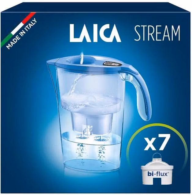 LAICA Stream Line Water Filter Jug and 7 Bi-flux Cartridges, Blue, 2.3 l – 1