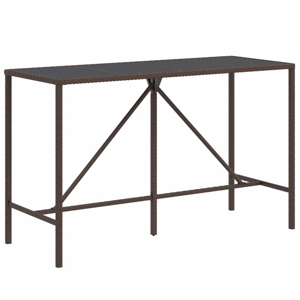 Berkfield Home Beautiful Bar Table with Glass Top in Brown Poly Rattan and Steel, W/D/H: 180 x 70 x 110 cm – 2
