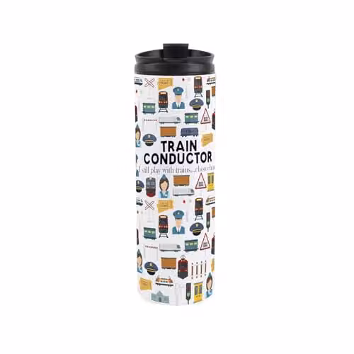 Purely Home Train Conductor Travel Mug, Multicoloured Stainless Steel Vacuum-Sealed Flask, 500ml