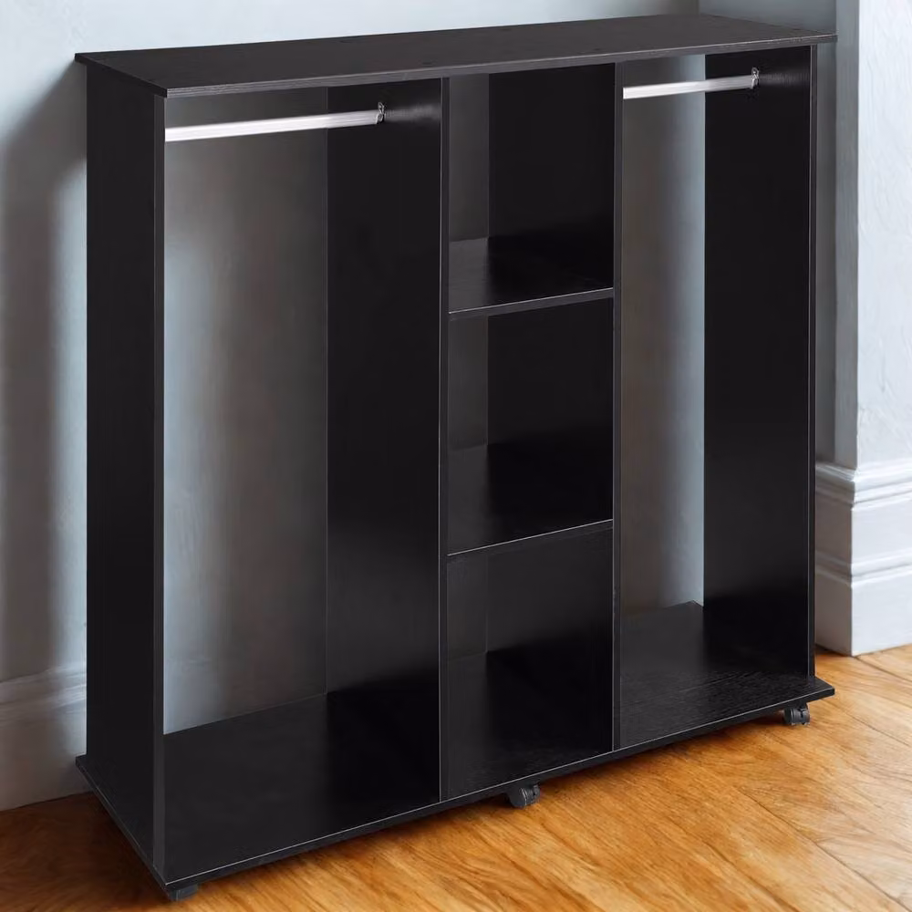 FURNOS Open Wardrobe Clothes Rail with Storage Shelves on Wheels, Black – 3