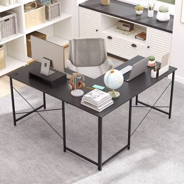 Costway Reversible L-Shaped Corner Computer Desk and Home Office Workstation in Grey – 1