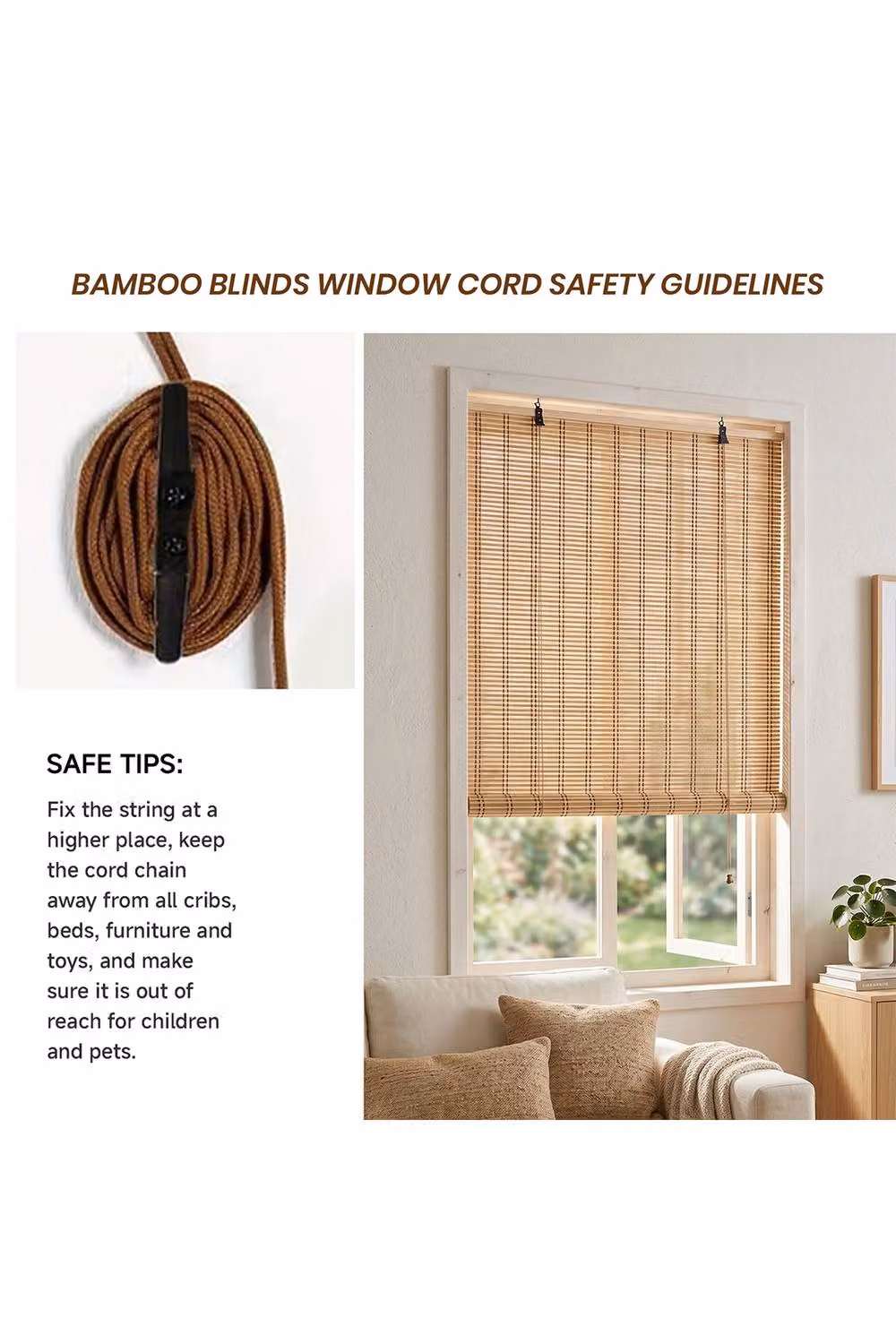 Living and Home Natural Bamboo Roll-Up Blinds, Brown, W: 60 cm, H: 150 cm – 3