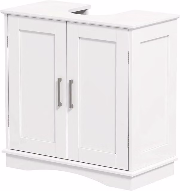 KORVIXA White Freestanding Bathroom Vanity Cabinet with Pedestal Sink and Internal Shelves W/D/H: 60 x 60 x 60 cm