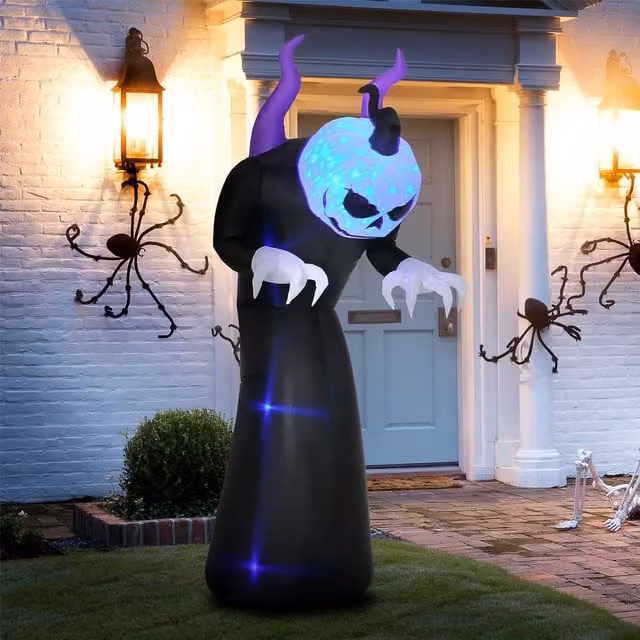 OUTSUNNY 7ft Inflatable Halloween Ghost with Horns Lighted Outdoor Decoration, Black