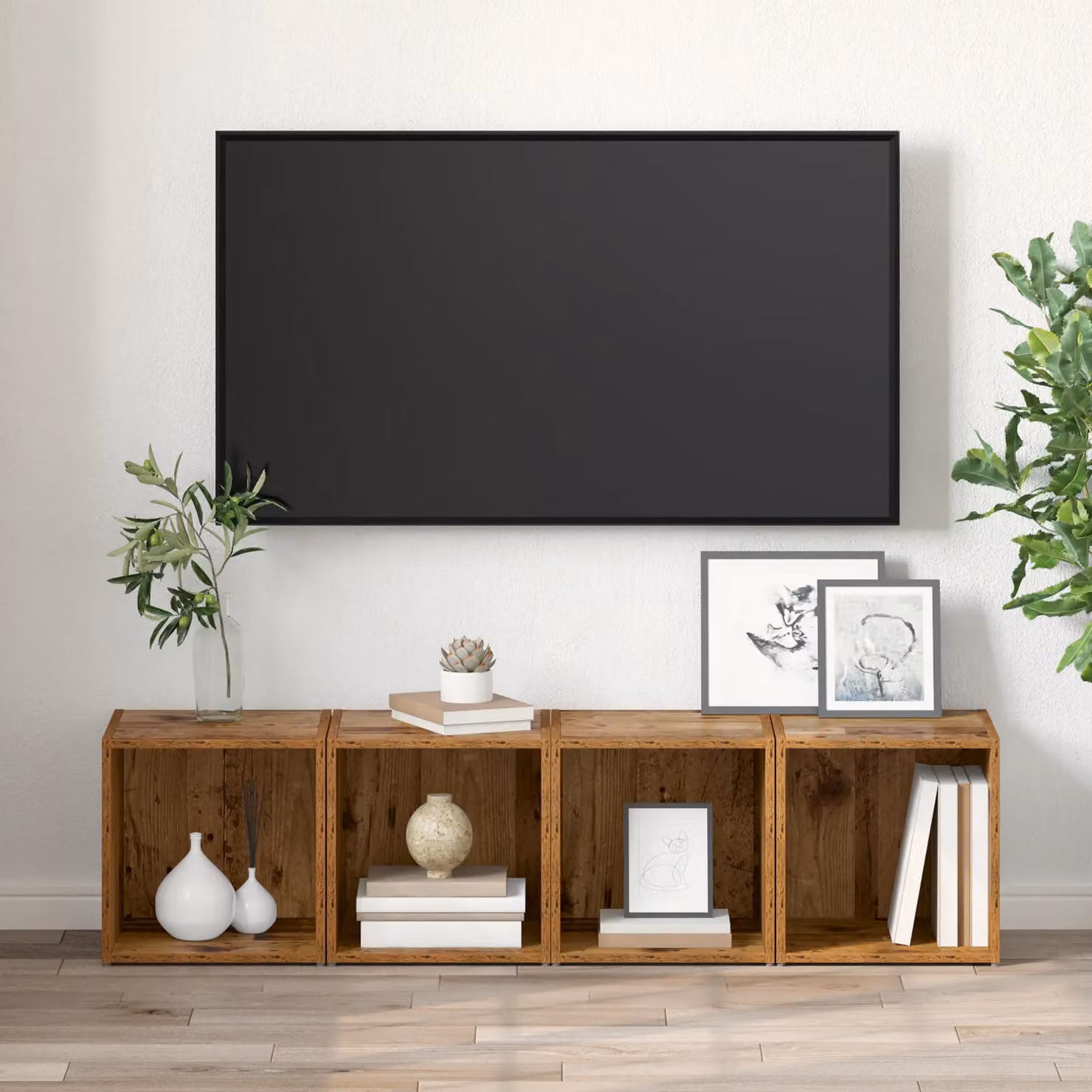 Berkfield Home Set of 4 Rustic TV Cabinets in Brown Engineered Wood, W/D/H: 37 x 35 x 37 cm – 2