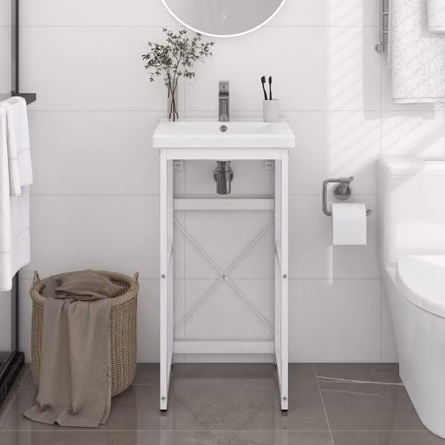 Berkfield Home White Metal Bathroom Washbasin Frame, W/D/H: 40 x 38 x 83 cm